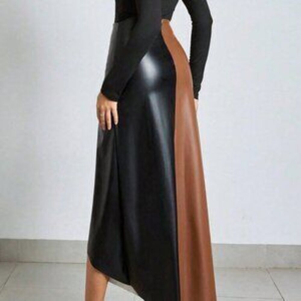 Multicolor Elegant Women's Colorblock Asymmetrical Hem Mini Skirt - Picture 2 of 5